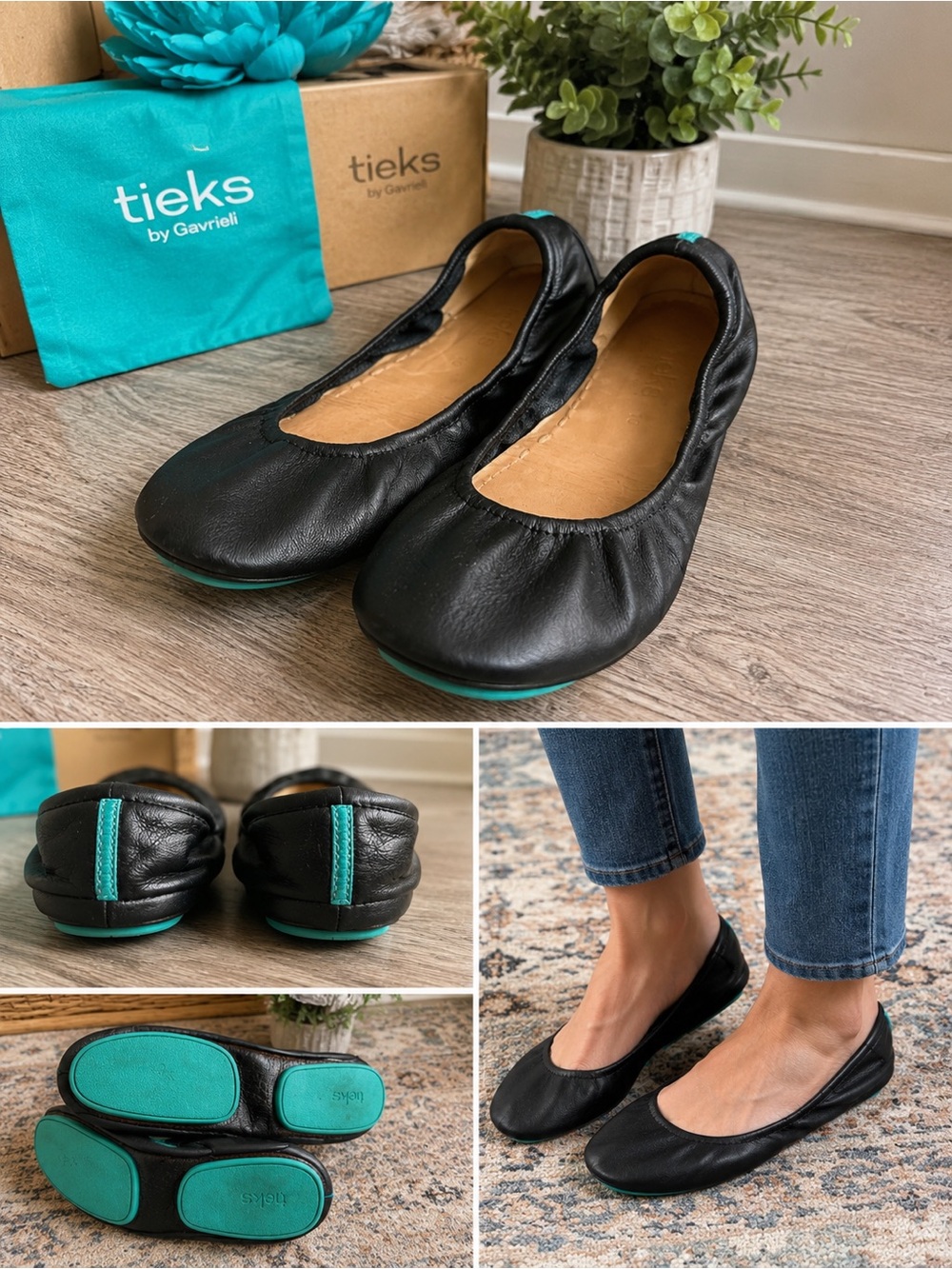 Tieks by Gavrieli Classic Black Leather Ballet Flats Foldable Shoes Size 10